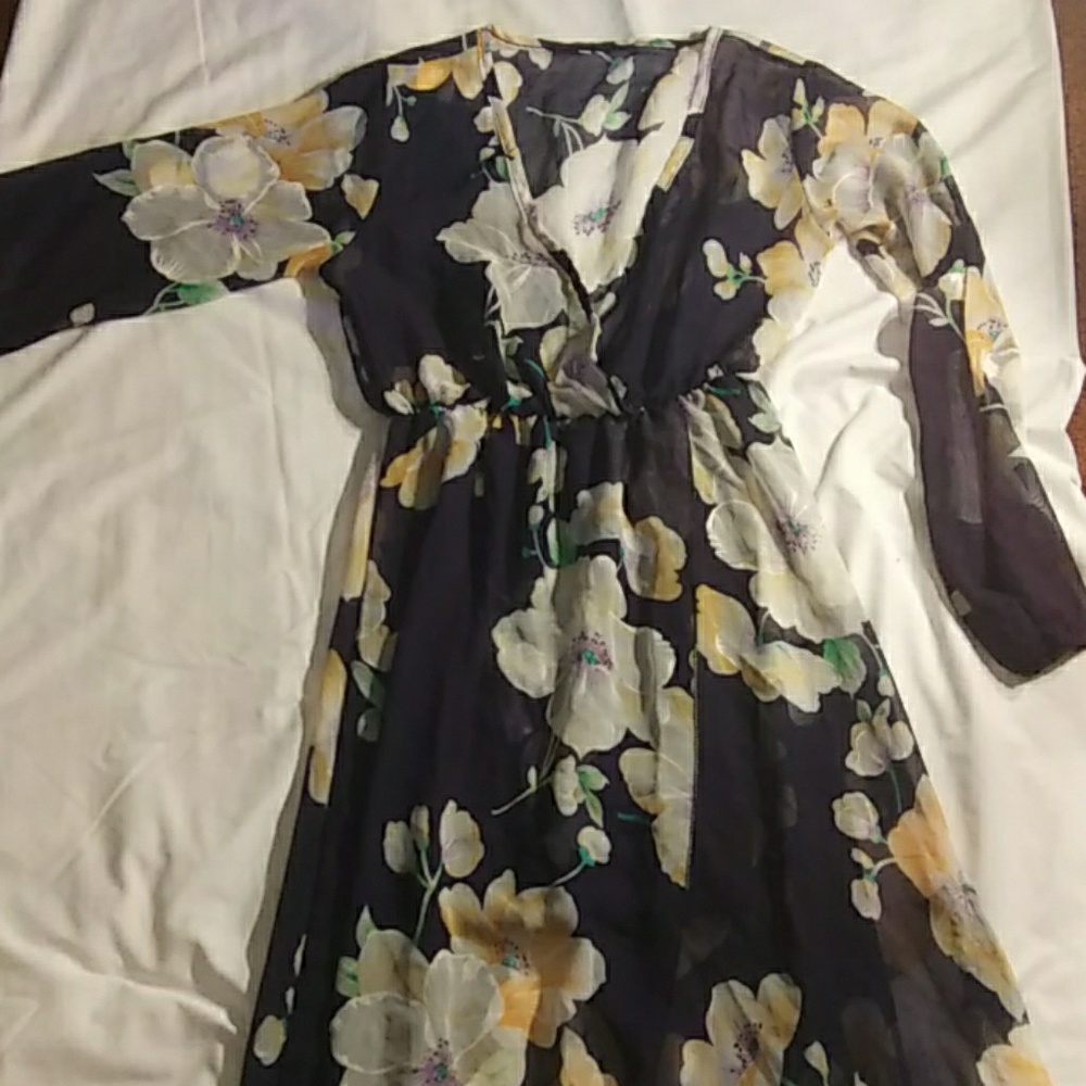 Blue with White and Yellow Floral Dress